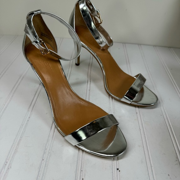 J. Crew Factory Silver metallic sandal heels - Picture 1 of 8